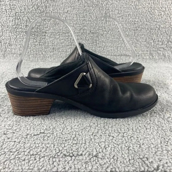 Teva foxy womens 10 Clogs Casual Mule Sandals Black Leather Block Heels Slip on‎ - Picture 9 of 12